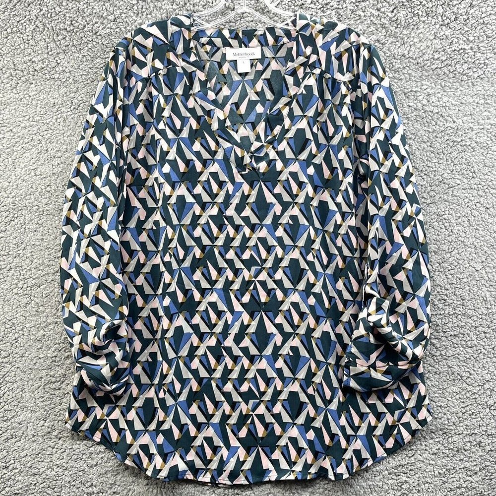 Motherhood‎ Maternity Geometric Blouse Women's Small Blue Maternity Top Ladies S